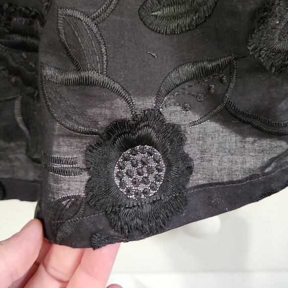 Ophelia Rose Black Spaghetti Strap Tank Top Size Med Embroidered Floral Lined - Picture 5 of 10